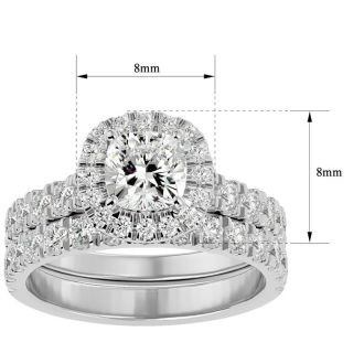 2 1/4 Carat Cushion Cut Halo Lab Grown Diamond Bridal Set In 14 Karat White Gold