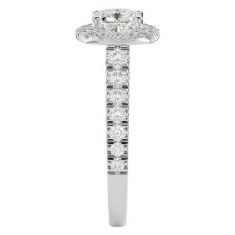 2 Carat Cushion Cut Halo Lab Grown Diamond Engagement Ring In 14 Karat White Gold