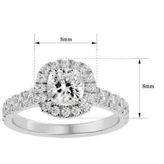 2 Carat Cushion Cut Halo Lab Grown Diamond Engagement Ring In 14 Karat White Gold