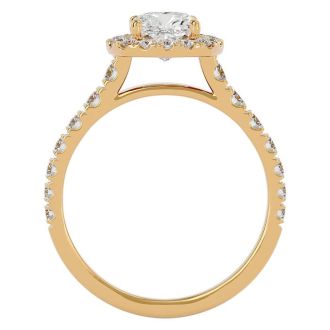 2 Carat Cushion Cut Halo Lab Grown Diamond Engagement Ring In 14 Karat Yellow Gold