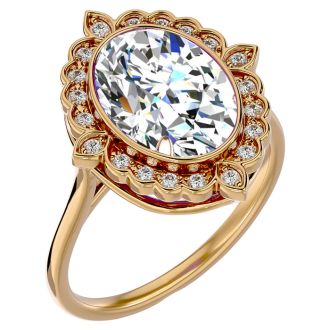 1 1/4 Carat Oval Shape Halo Lab Grown Diamond Ring In 14 Karat Yellow Gold
