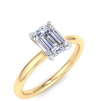 1 Carat Emerald Cut Lab Grown Diamond Ring In 14K Yellow Gold, Solitaire
