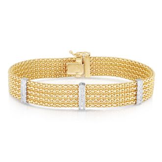 14K Gold Large Five Row Popcorn Diamond Bracelet