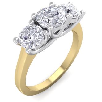 Incredible 2.15 Carat Three Lab Grown Diamond Ring in 14K Yellow Gold.  Spectacular Deal!