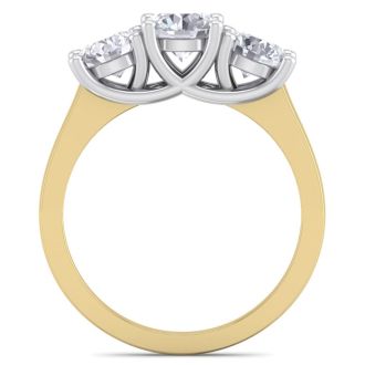 Incredible 2.15 Carat Three Lab Grown Diamond Ring in 14K Yellow Gold.  Spectacular Deal!