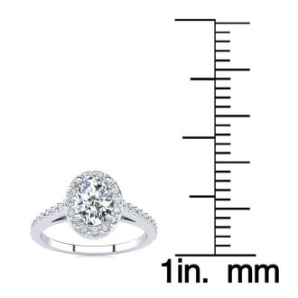 1 Carat Oval Shape Halo Lab Grown Diamond Engagement Ring in 14 Karat White Gold