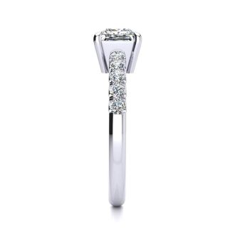 1 1/3 Carat Traditional Lab Grown Diamond Engagement Ring with 1 Carat Center Princess Cut Solitaire In 14 Karat White Gold 