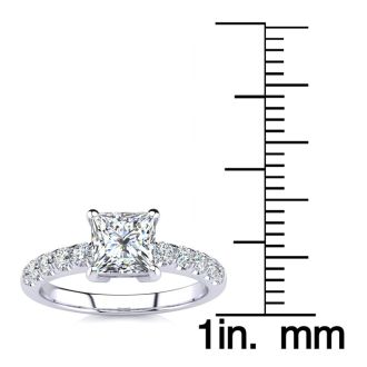 1 1/3 Carat Traditional Lab Grown Diamond Engagement Ring with 1 Carat Center Princess Cut Solitaire In 14 Karat White Gold 