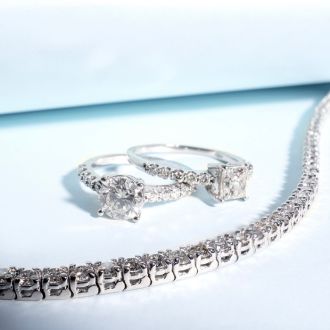 1 1/3 Carat Traditional Lab Grown Diamond Engagement Ring with 1 Carat Center Princess Cut Solitaire In 14 Karat White Gold 