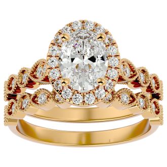 2 Carat Oval Shape Lab Grown Diamond Bridal Set In 14 Karat Yellow Gold