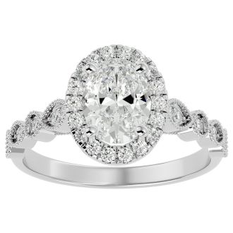 1 3/4 Carat Oval Shape Lab Grown Diamond Engagement Ring In 14 Karat White Gold