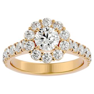 2 Carat Halo Lab Grown Diamond Engagement Ring In 14 Karat Yellow Gold