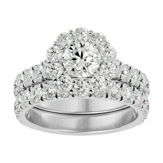 3 Carat Halo Lab Grown Diamond Bridal Set In 14 Karat White Gold
