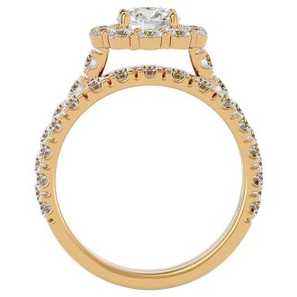 3 Carat Halo Lab Grown Diamond Bridal Set In 14 Karat Yellow Gold