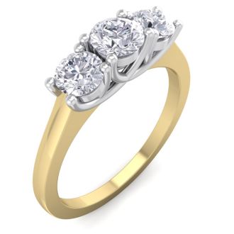 1 Carat Three Lab Grown Diamond Ring In 14 Karat Yellow Gold