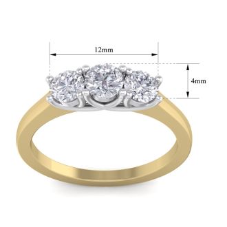 1 Carat Three Lab Grown Diamond Ring In 14 Karat Yellow Gold