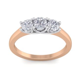 1 Carat Three Lab Grown Diamond Ring In 14 Karat Rose Gold