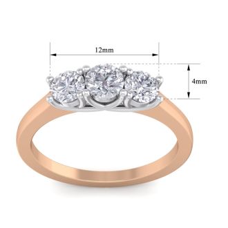 1 Carat Three Lab Grown Diamond Ring In 14 Karat Rose Gold
