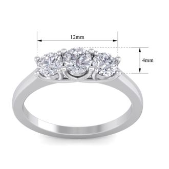1 Carat Three Lab Grown Diamond Ring In 14 Karat White Gold.  Super Amazing Value!!!