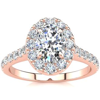 1 1/2 Carat Oval Shape Halo Lab Grown Diamond Engagement Ring in 14k Rose Gold
