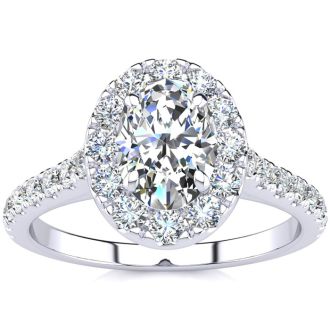 1 1/2 Carat Oval Shape Halo Lab Grown Diamond Engagement Ring in 14k White Gold
