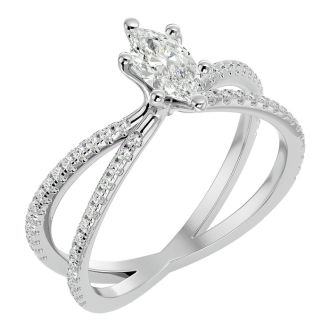 3/4 Carat Marquise Shape Lab Grown Diamond Engagement Ring In 14 Karat White Gold