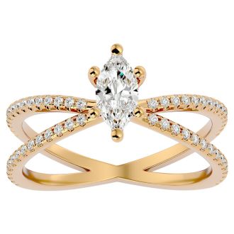 3/4 Carat Marquise Shape Lab Grown Diamond Engagement Ring In 14 Karat Yellow Gold