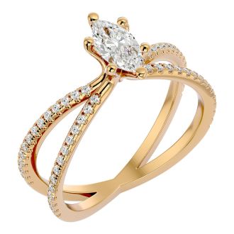 3/4 Carat Marquise Shape Lab Grown Diamond Engagement Ring In 14 Karat Yellow Gold