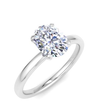 1 Carat Oval Shape Lab Grown Diamond Ring In 14K White Gold, Solitaire