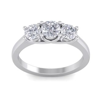 1 1/2 Carat Three Lab Grown Diamond Ring In 14 Karat White Gold