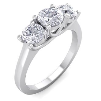 1 1/2 Carat Three Lab Grown Diamond Ring In 14 Karat White Gold