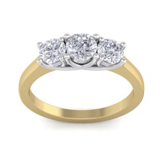 1 1/2 Carat Three Lab Grown Diamond Ring In 14 Karat Yellow Gold