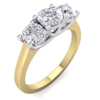1 1/2 Carat Three Lab Grown Diamond Ring In 14 Karat Yellow Gold