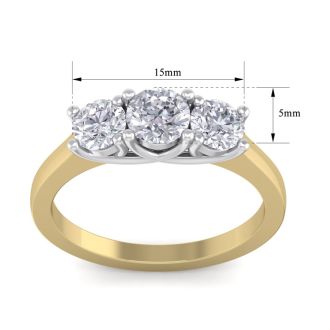 1 1/2 Carat Three Lab Grown Diamond Ring In 14 Karat Yellow Gold