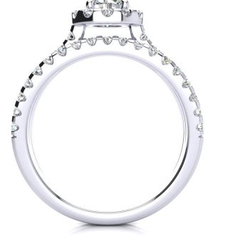 1 1/2 Carat Round Halo Lab Grown Diamond Engagement Ring in 14 Karat White Gold