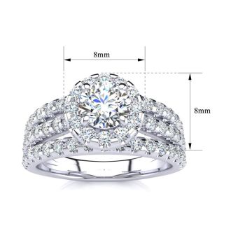 1 1/2 Carat Round Halo Lab Grown Diamond Engagement Ring in 14 Karat White Gold