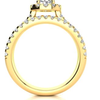 1 1/2 Carat Round Halo Lab Grown Diamond Engagement Ring in 14 Karat Yellow Gold
