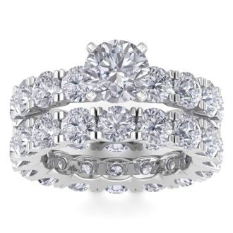 14 Karat White Gold 9 Carat Lab Grown Diamond Eternity Engagement Ring With Matching Band, Ring Size 6