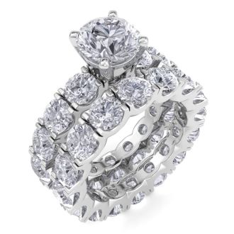 14 Karat White Gold 9 Carat Lab Grown Diamond Eternity Engagement Ring With Matching Band, Ring Size 6.5