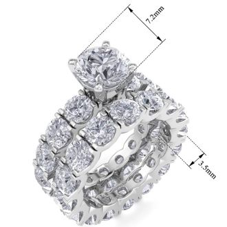 14 Karat White Gold 9 Carat Lab Grown Diamond Eternity Engagement Ring With Matching Band, Ring Size 6.5
