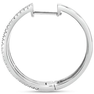 1 Carat Triple Row Diamond Hoop Earrings In Sterling Silver, 1 Inch