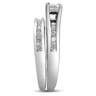 Estate Jewelry 1 Carat Princess Shape Diamond Bridal Set In 14 Karat White Gold, Size 10