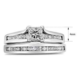 Estate Jewelry 1 Carat Princess Shape Diamond Bridal Set In 14 Karat White Gold, Size 10
