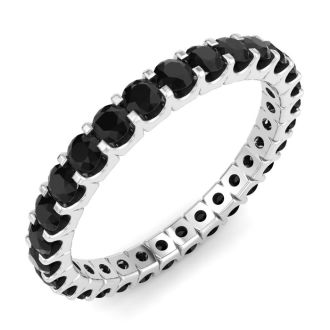 1 Carat Round Black Diamond Eternity Ring In 14 Karat White Gold, Ring Size 8