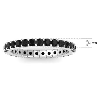 1 Carat Round Black Diamond Eternity Ring In 14 Karat White Gold, Ring Size 9