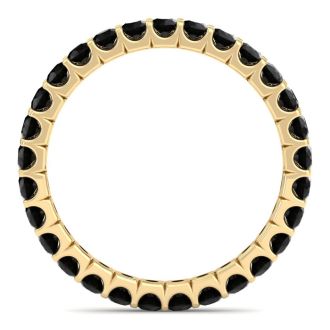 1 Carat Round Black Diamond Eternity Ring In 14 Karat Yellow Gold, Ring Size 8