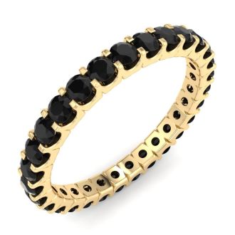 1 Carat Round Black Diamond Eternity Ring In 14 Karat Yellow Gold, Ring Size 9