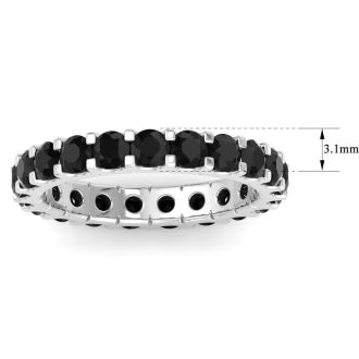 2 Carat Round Black Diamond Eternity Ring In 14 Karat White Gold, Ring Size 5