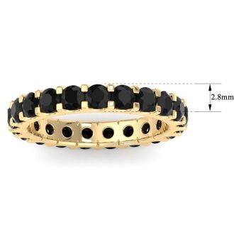 2 Carat Round Black Diamond Eternity Ring In 14 Karat Yellow Gold, Ring Size 9