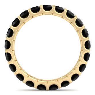 2 Carat Round Black Diamond Eternity Ring In 14 Karat Yellow Gold, Ring Size 9.5